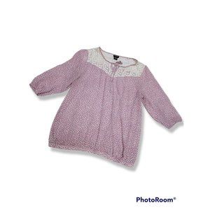 Torrid Pink Floral Sheer Embroidered Lace 3/4 Sleeve Peasant Blouse - Size 00